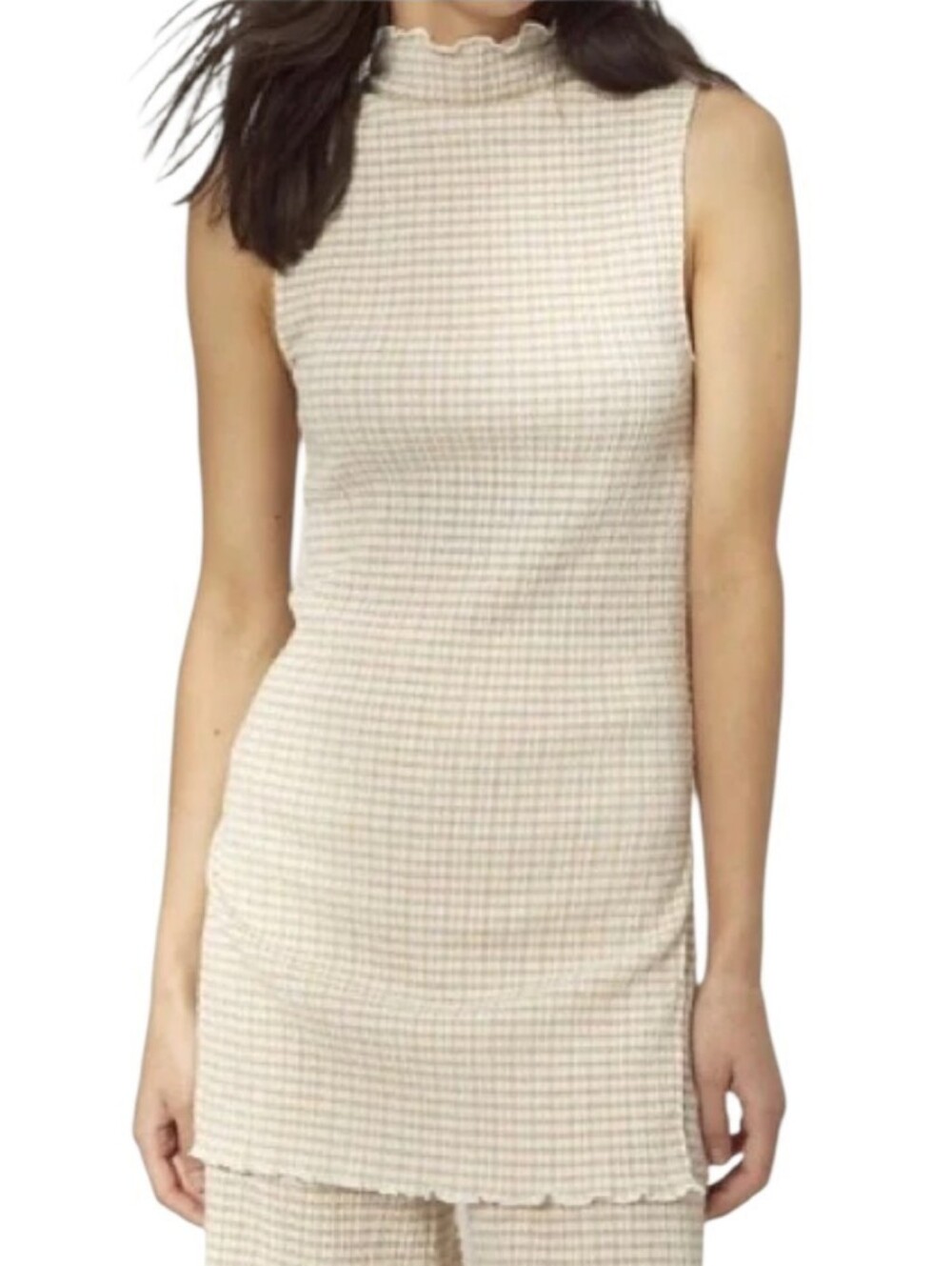 Aritzia Wilfred Verona Textured Gingham Sleeveless Tunic Blouse